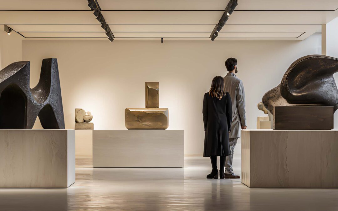 Client achetant sculpture en galerie