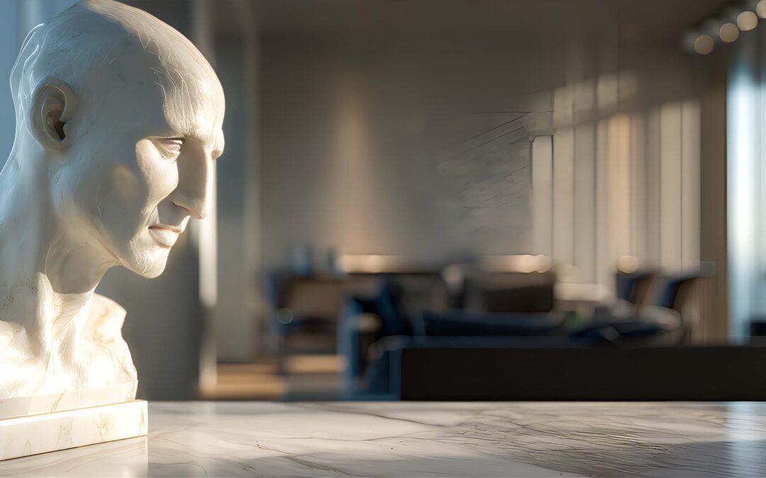 Buste en marbre exposé en intérieur