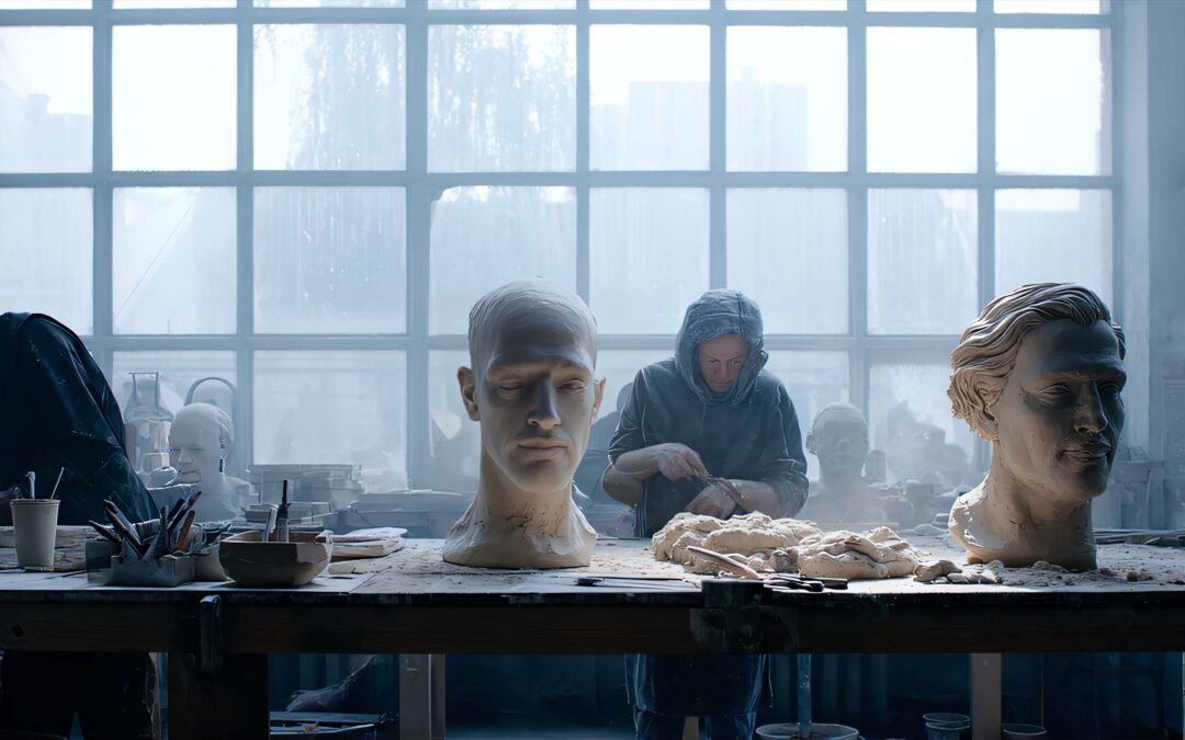 Fabricant réalisant un buste en atelier