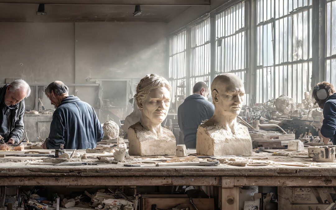 Artisan sculptant un buste en argile