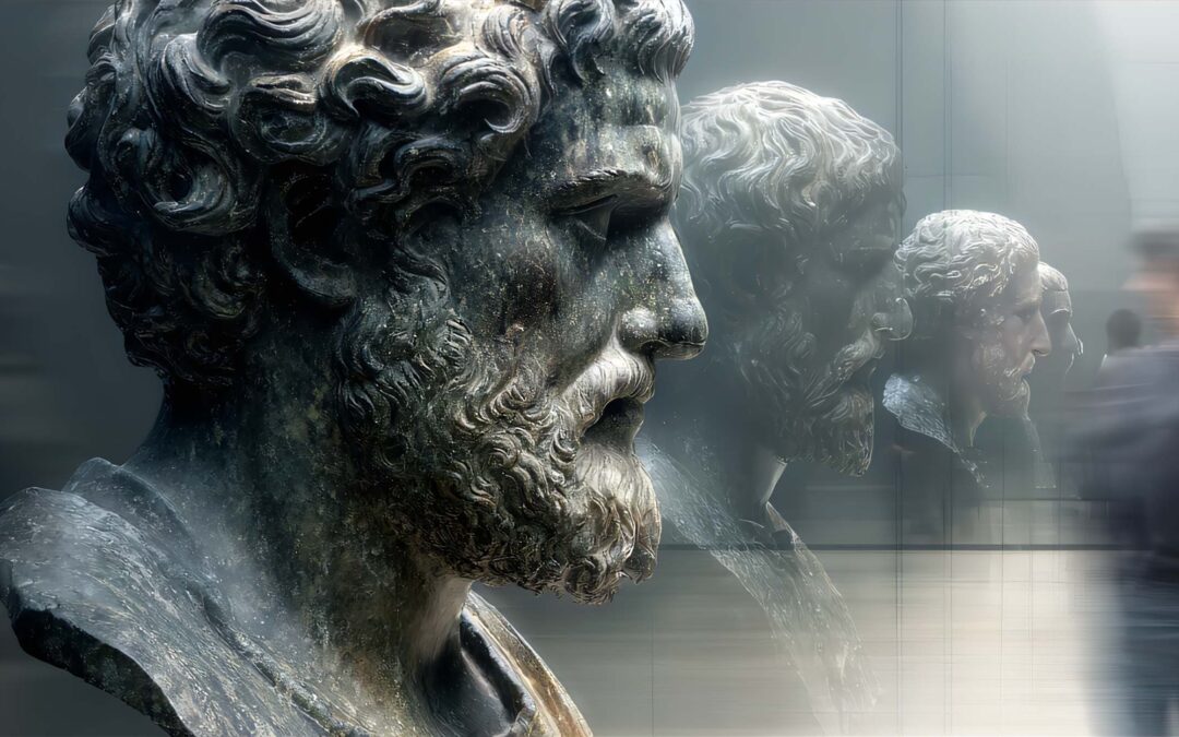 Buste romain antique exposé en galerie