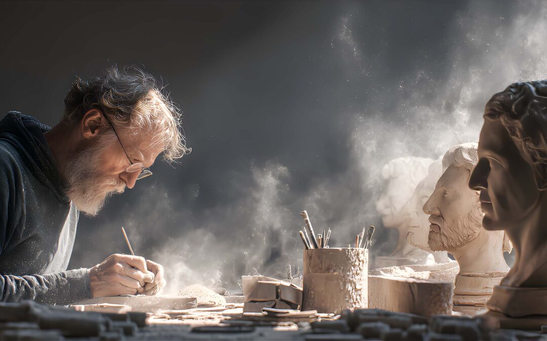 Artiste sculpteur travaillant un buste