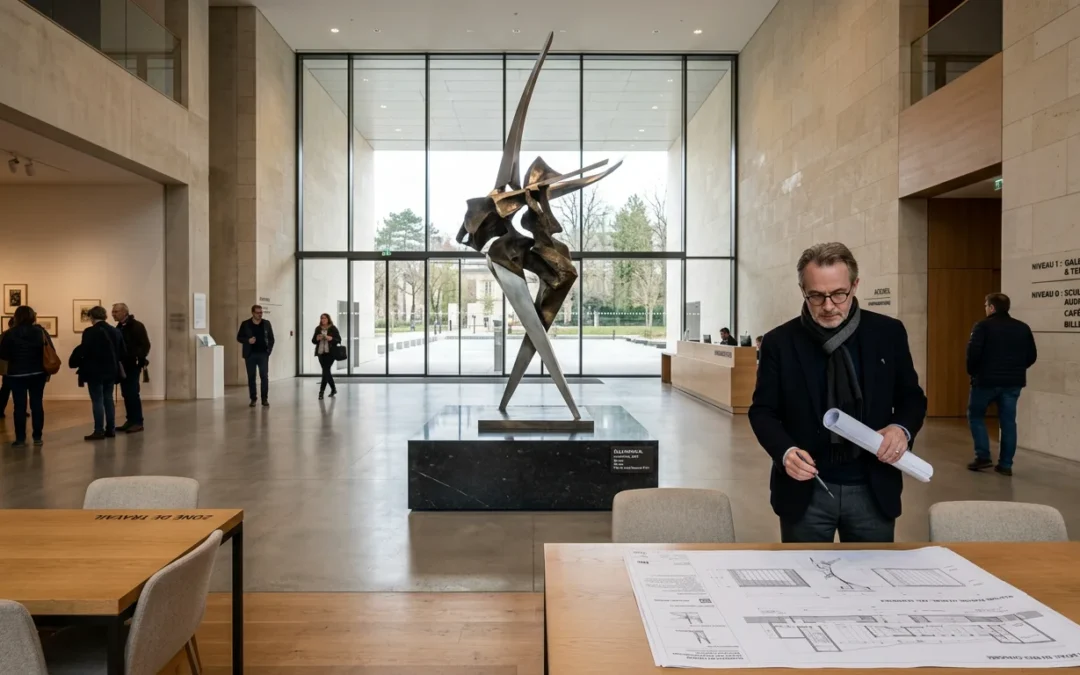 Sculpture design sur mesure intégrée dans un projet architectural haut de gamme