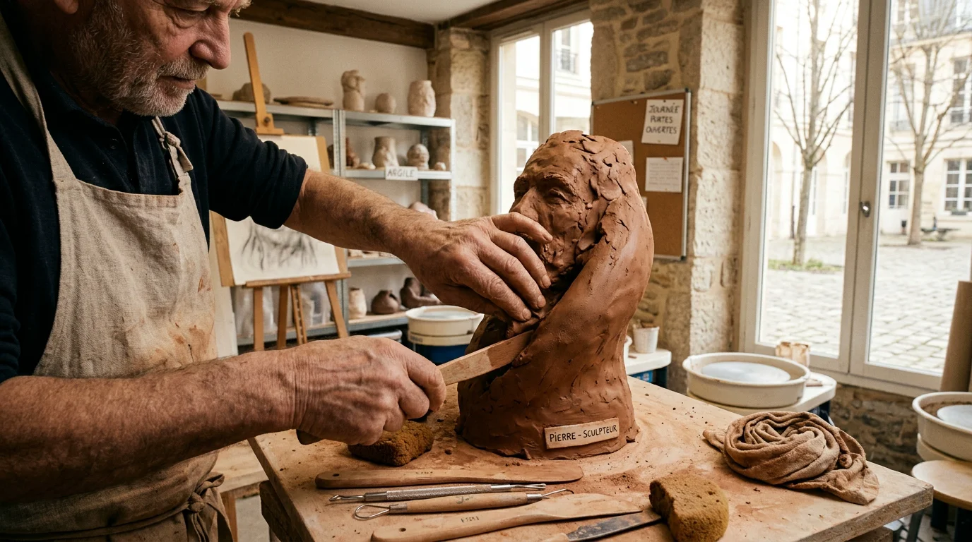 Sculpture pour architecte design : l'art sur mesure en 2026 Sculpteur façonnant à la main une œuvre grand format en atelier