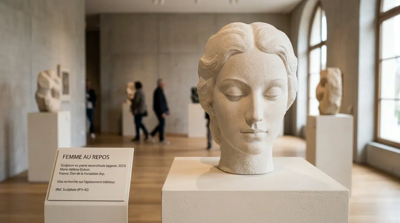 Sculpture visage de femme : l'art du portrait sur-mesure Sculpture d'un visage de femme en pierre claire dans un intérieur lumineux