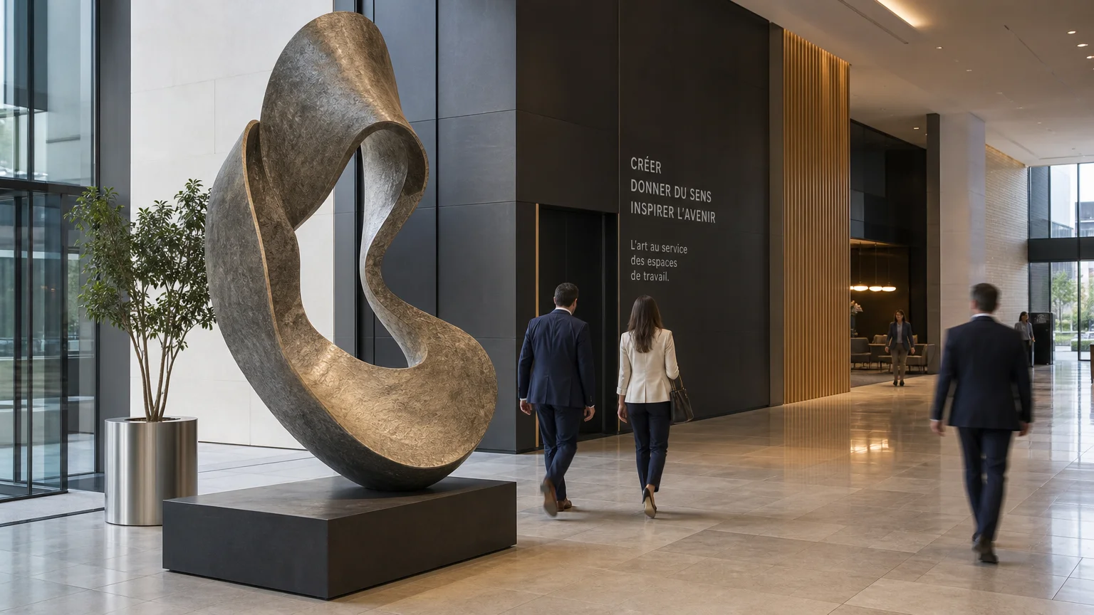 Sculpture sur mesure design : le guide complet 2026 Sculpture monumentale exposée dans un hall d'entreprise