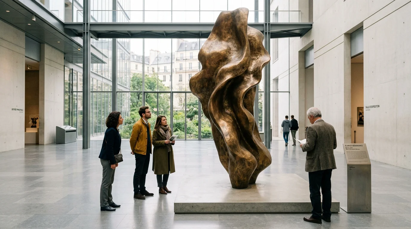 Sculpture monumentale : matériaux, prix et tendances 2026 Grande sculpture en bronze exposée dans le hall d'un musée contemporain