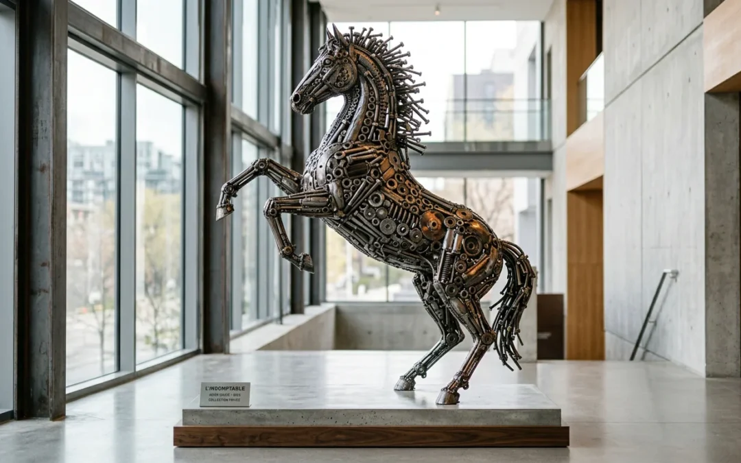 Sculpture d'art en vis et boulons dans un intérieur moderne