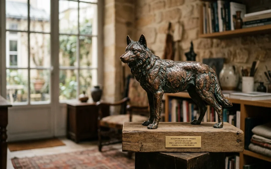 Sculpture en bronze sur mesure mise en valeur dans un intérieur raffiné