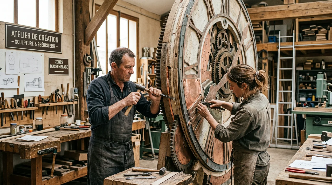 Objet géant extérieur : art monumental et impact XXL Artisans européens fabriquant une sculpture monumentale en atelier