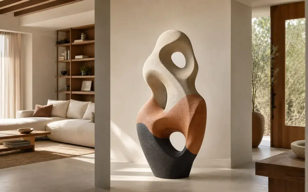 Grande sculpture abstraite dans un intérieur contemporain lumineux