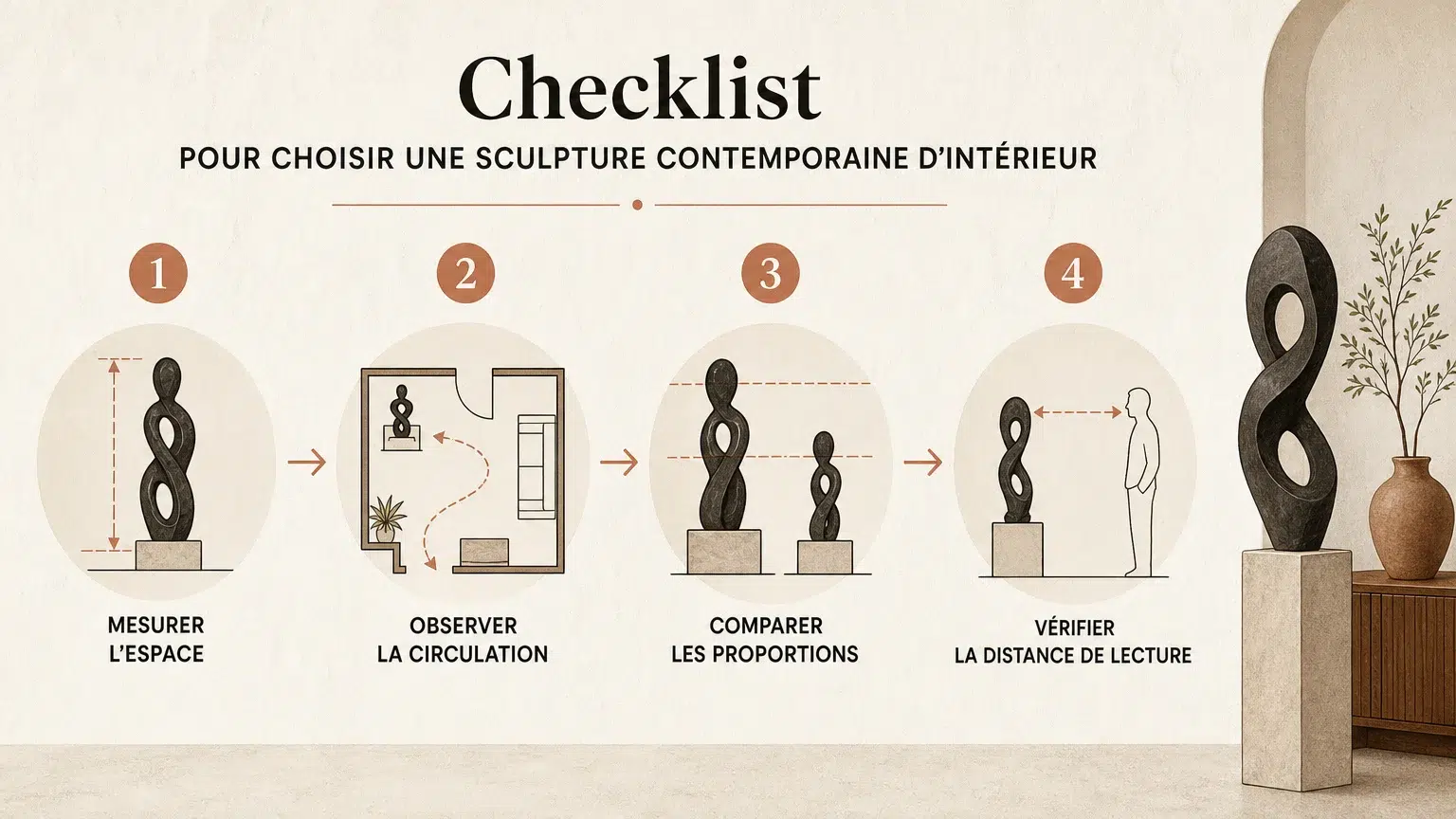 Sculpture contemporaine pour intérieur : choisir la bonne pièce Checklist pour choisir les dimensions d’une sculpture contemporaine d’intérieur
