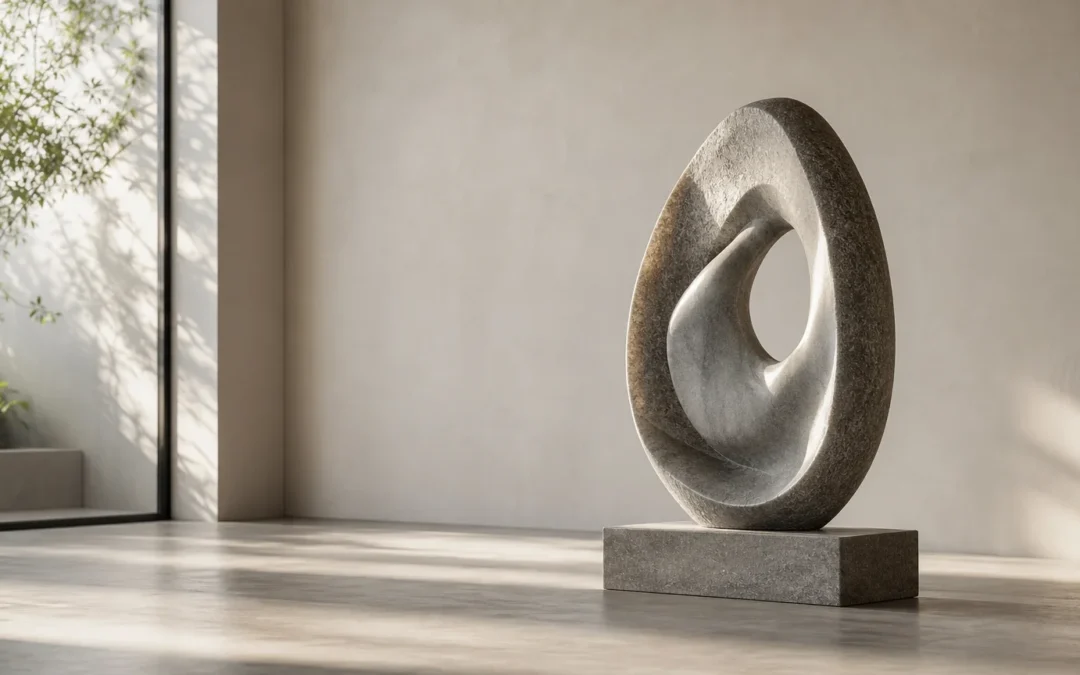 Sculpture contemporaine unique présentée dans un espace lumineux